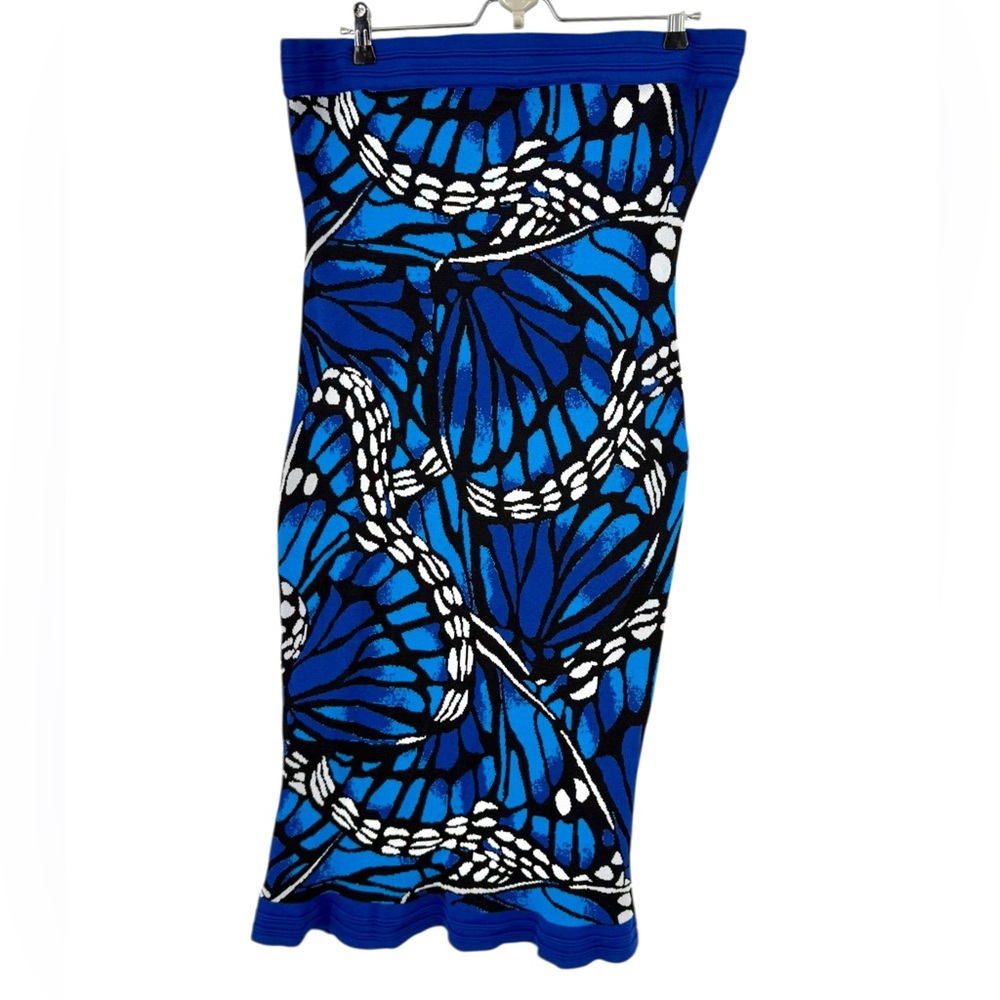 New York & Company Blue Butterfly Print Sweater Dress XL Knit Tube Resortwear - Picture 8 of 13